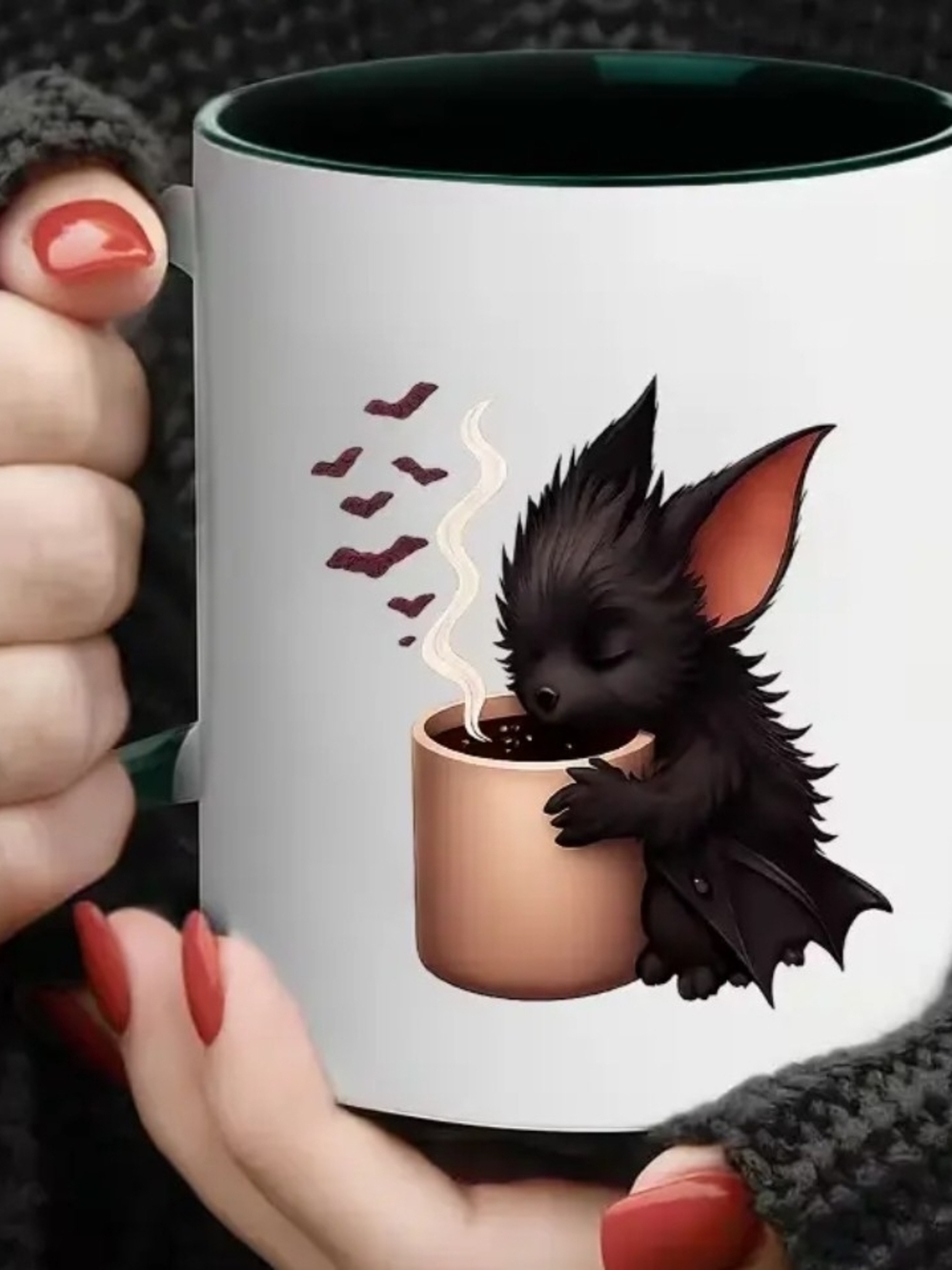 Cute Black Bat Coffee Mug - Adorable Bat Holding Cup